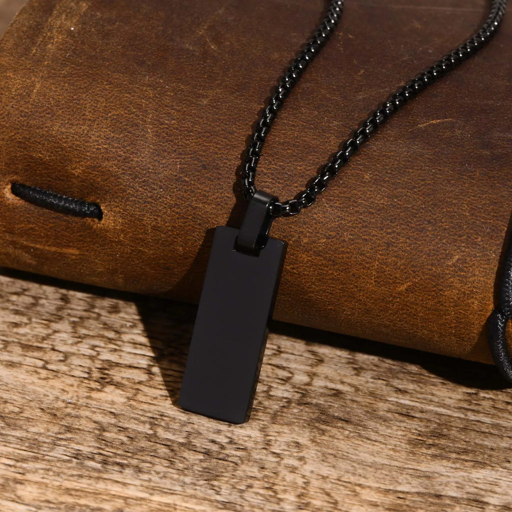 Geometric Black Bar Pendant – Waterproof Stainless Steel Necklace for Men
