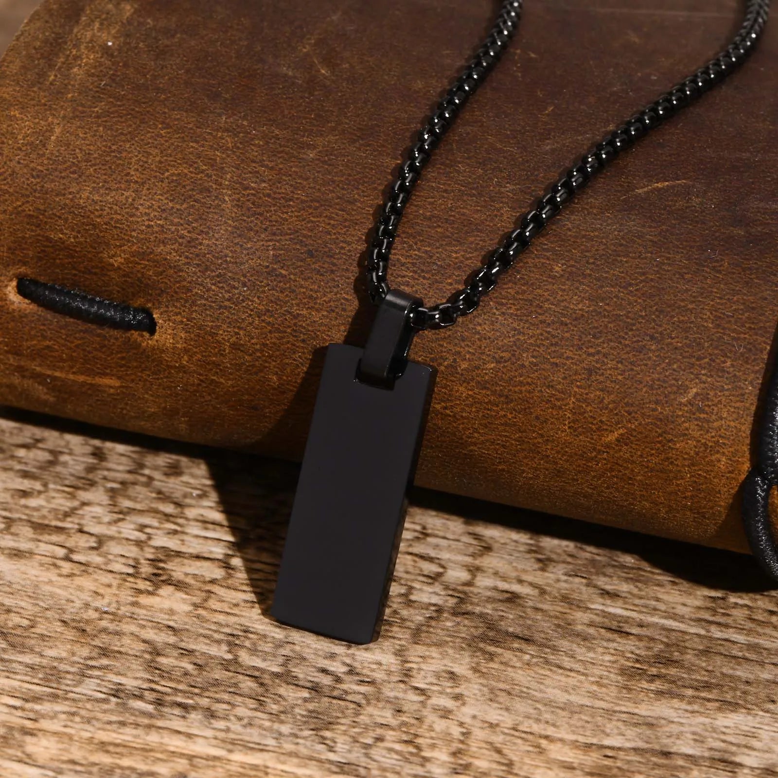 Geometric Black Bar Pendant – Waterproof Stainless Steel Necklace for Men