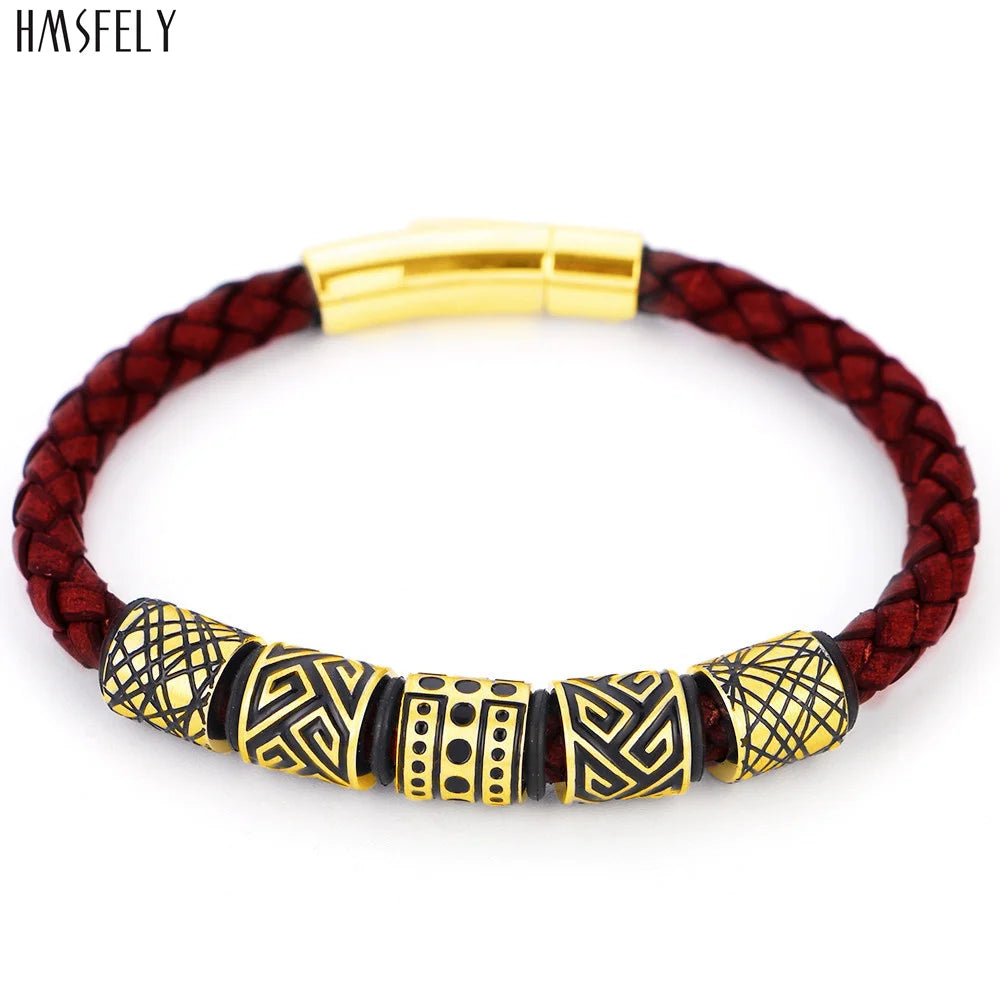 Gravín Tribal Bead Bracelet – Braided Leather & Steel Core