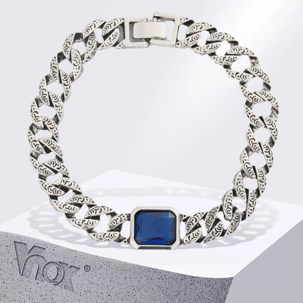Gravín Cuban Chain Bracelet with Blue Gemstone – Bold Geometric Luxury