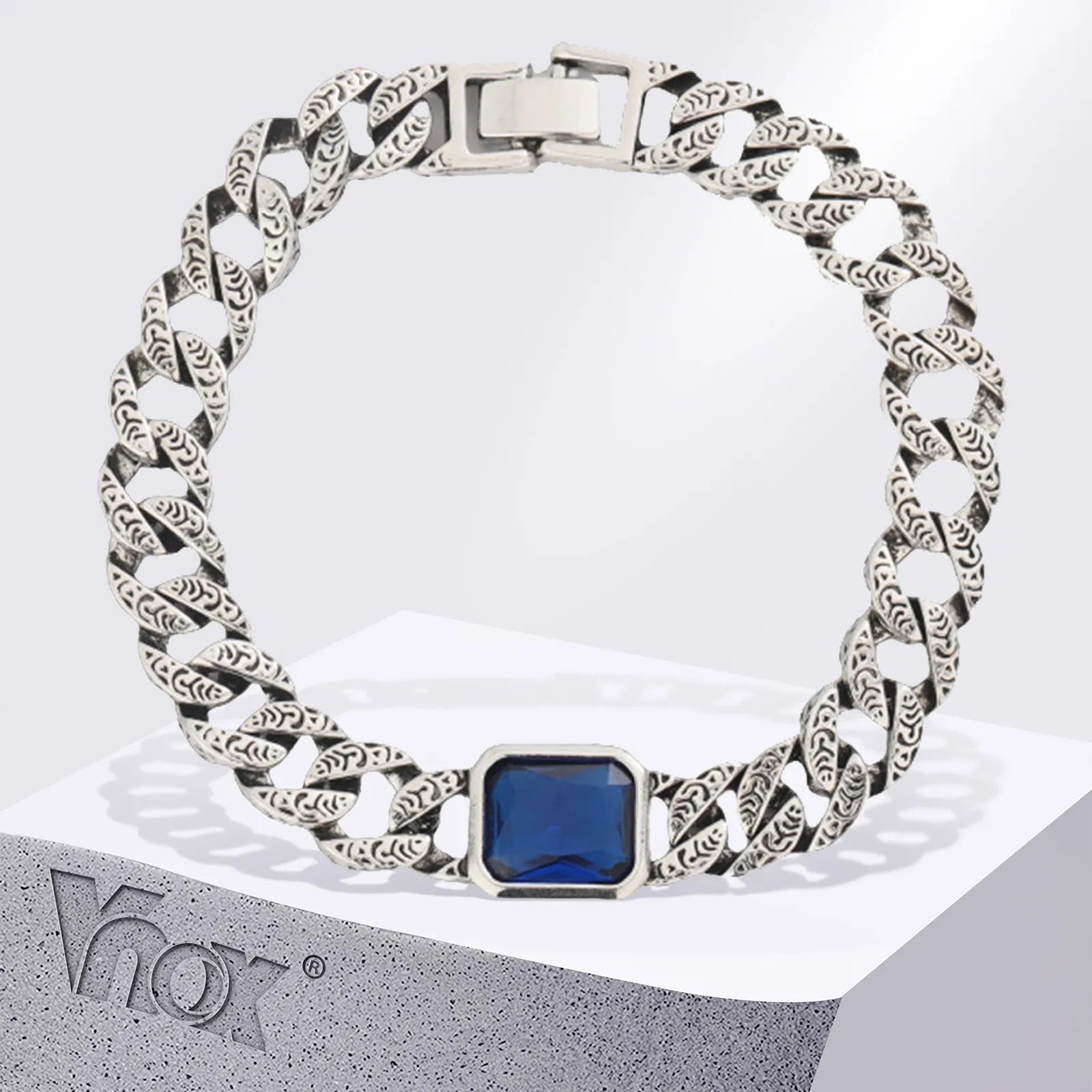 Gravín Cuban Chain Bracelet with Blue Gemstone – Bold Geometric Luxury