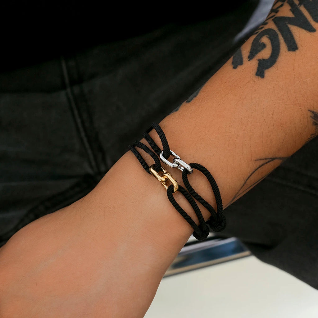 Urban Link Rope Bracelet – Adjustable Black Cord with Dual Metal Hook | Gravín Street