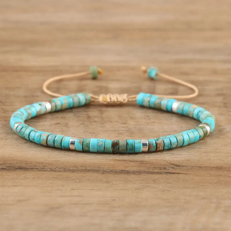 Natural Turquoise Emperor Stone Bracelet – Adjustable Woven Rope | Gravín Calm