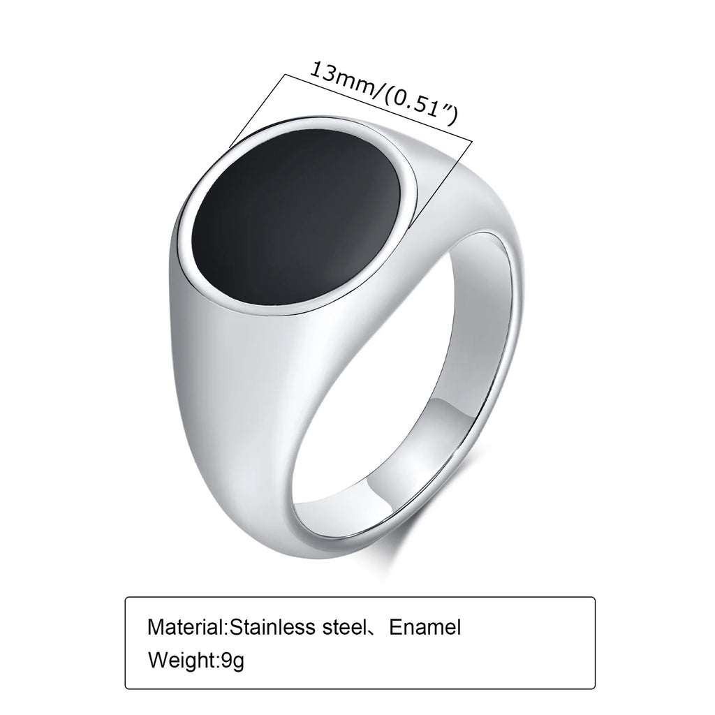 Gravín Black Enamel Signet Ring – 13mm Minimalist Elegance