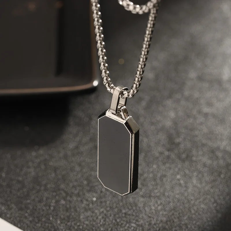 Geometric Black Bar Pendant – Waterproof Stainless Steel Necklace for Men
