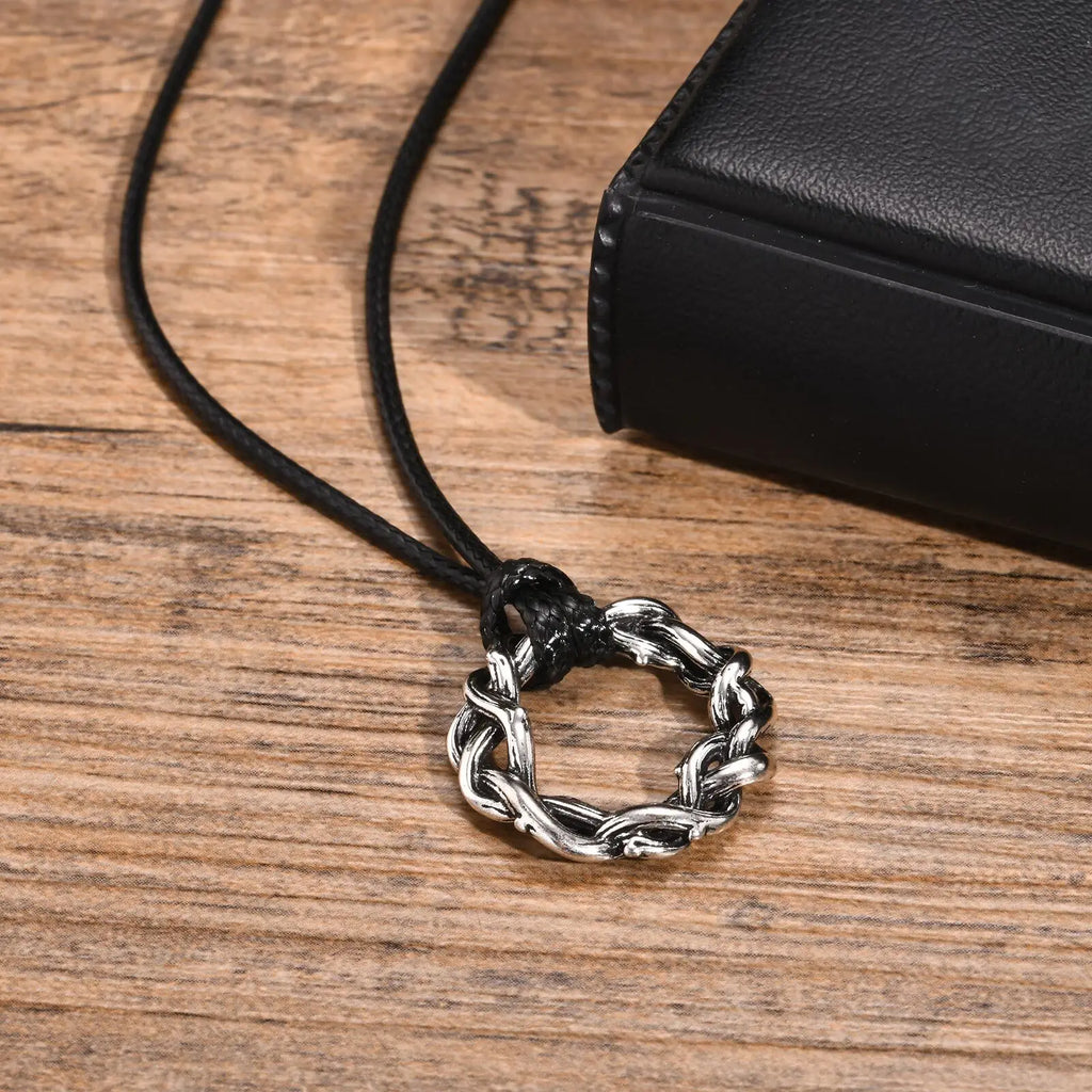 Crown of Thorns Pendant – Braided Wreath Necklace for Men (Vintage Finish