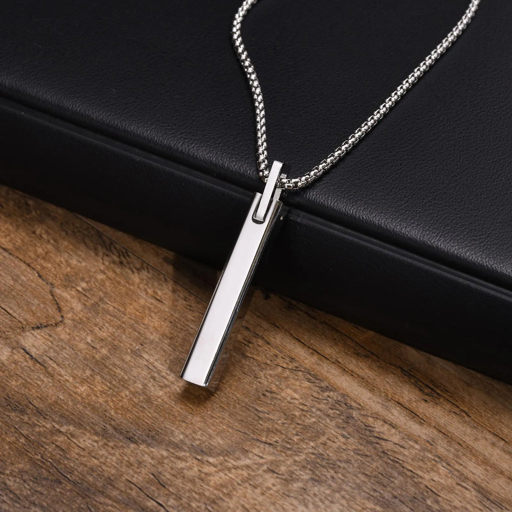 Geometric Black Bar Pendant – Waterproof Stainless Steel Necklace for Men