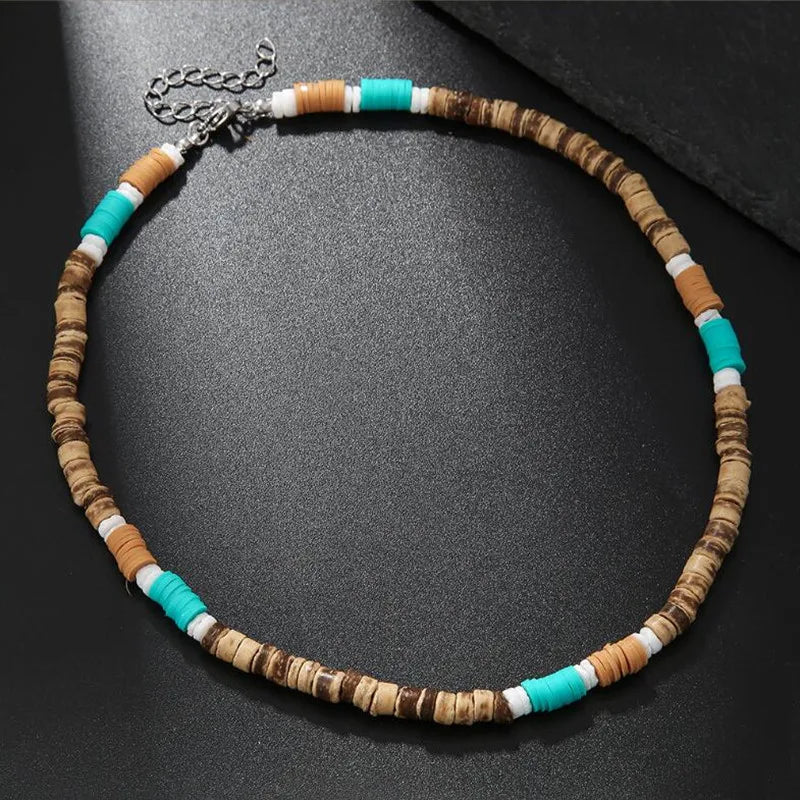 Boho Clay Bead Choker – Multicolor Minimalist Necklace for Men & Women
