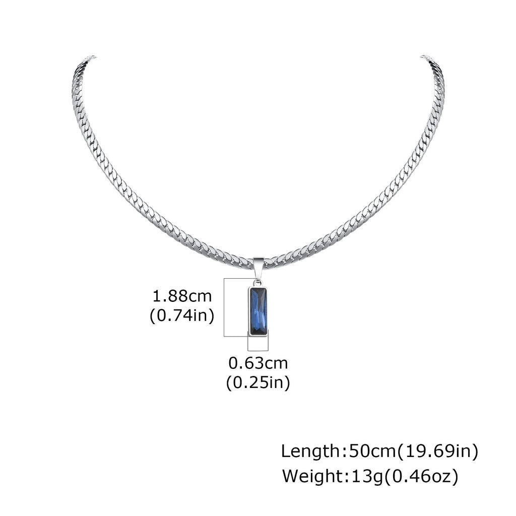 Cuban Chain Necklace with Blue Rectangle Pendant – Stainless Steel Geometric Hip Hop Jewelry for Men