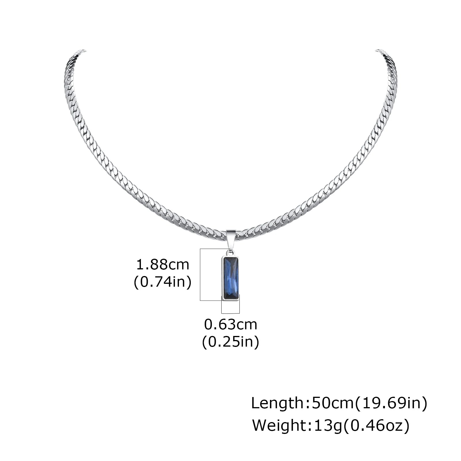 Cuban Chain Necklace with Blue Rectangle Pendant – Stainless Steel Geometric Hip Hop Jewelry for Men