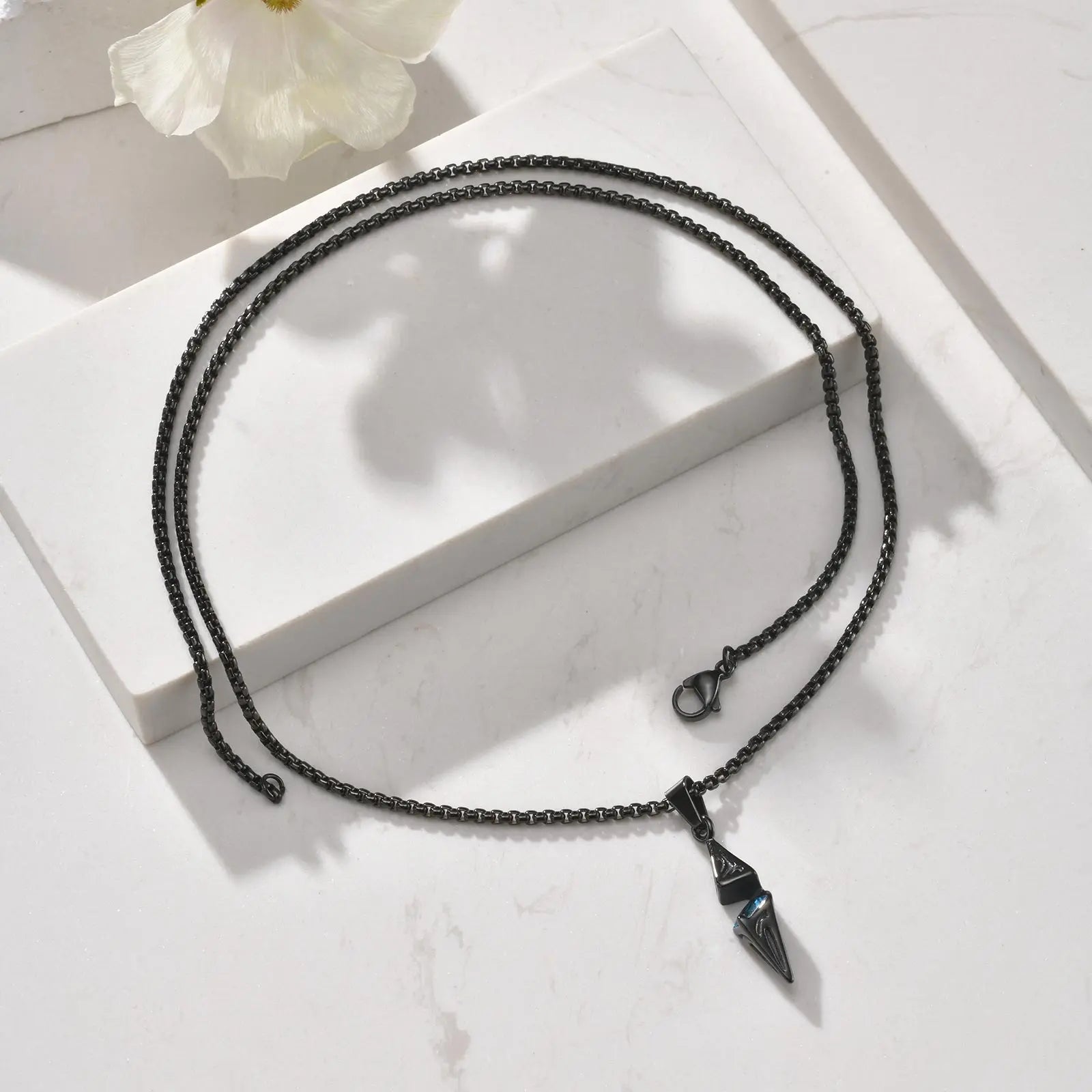 Geometric Rhombus Pendant with Zircon – Stainless Steel Necklace for Men & Women