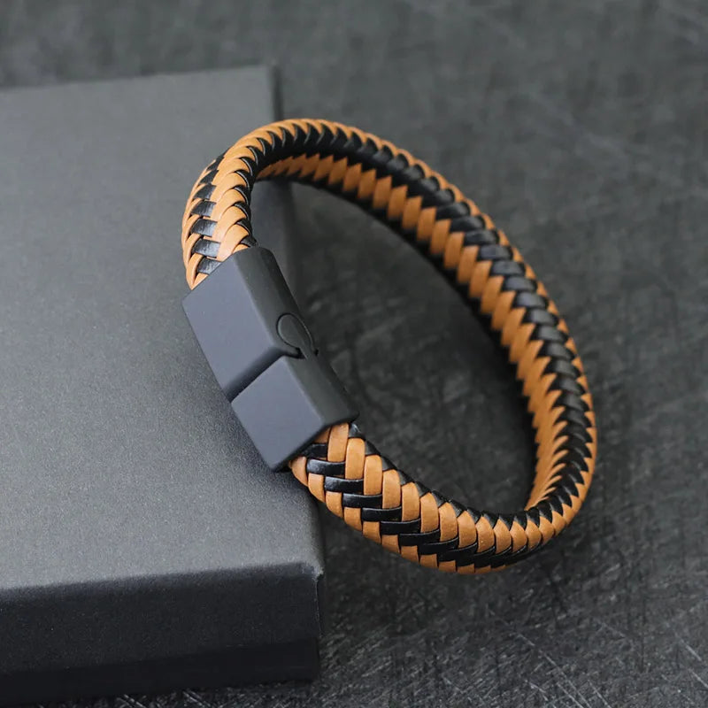 Locked in Style | Magnetic Braided Leather Bracelet for the Bold