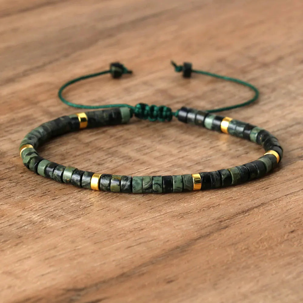 Natural Turquoise Emperor Stone Bracelet – Adjustable Woven Rope | Gravín Calm