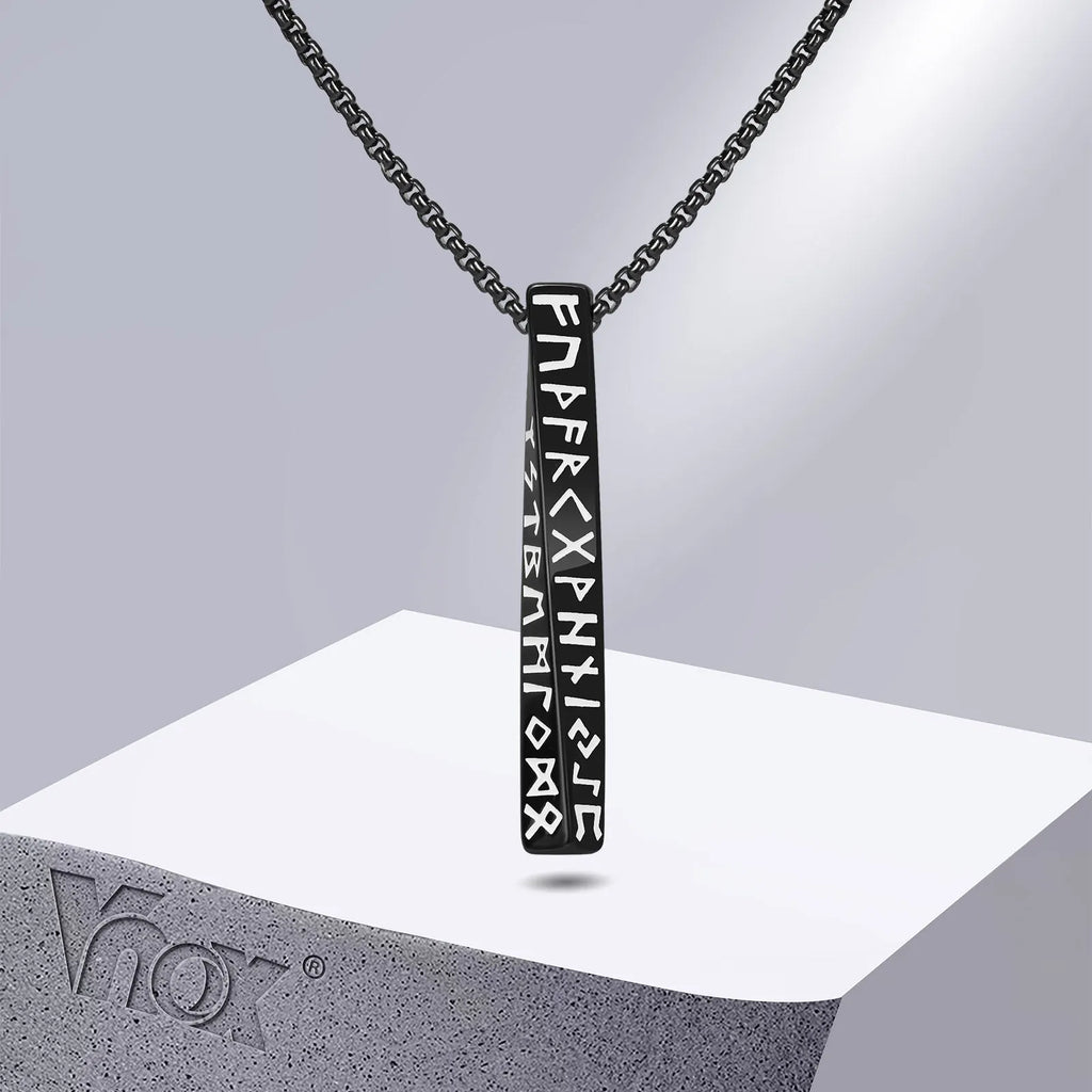 Viking Rune Bar Pendant – 3D Stainless Steel Protection Necklace for Men
