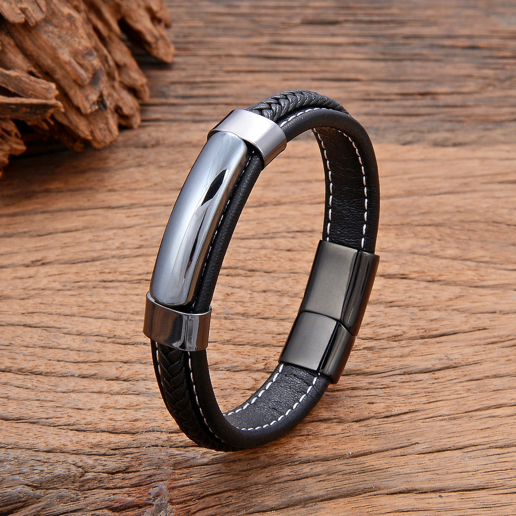 Gravín Aether – Leather Bracelet with Natural Stone Inlay