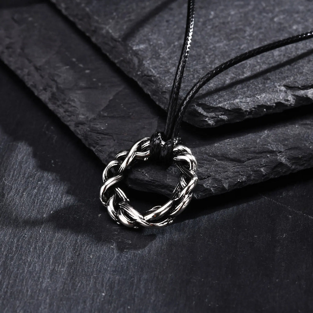 Crown of Thorns Pendant – Braided Wreath Necklace for Men (Vintage Finish