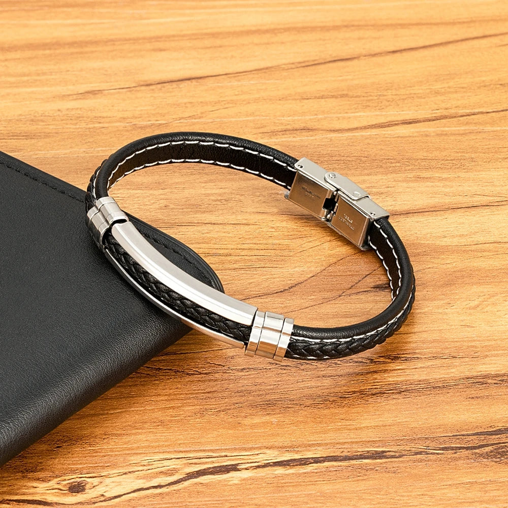 Classic Steel Bar Leather Bracelet – Sleek Everyday Design | Gravín Daily