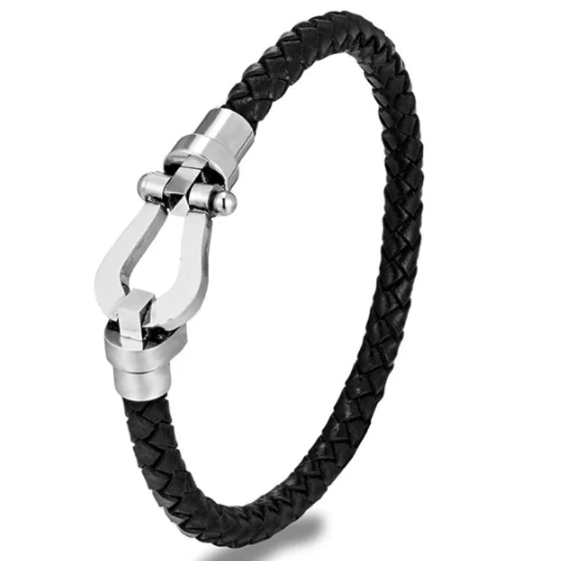 Matte Black Leather Rope Bracelet – Carabiner-Style Clasp | Gravín Core