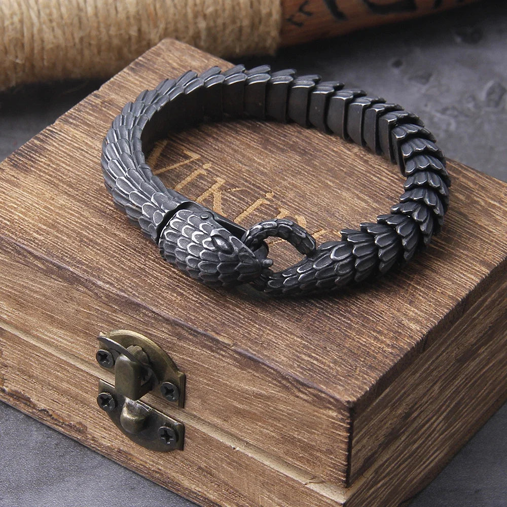 Gravín Ouroboros Snake Bracelet – 316L Black Steel Chain
