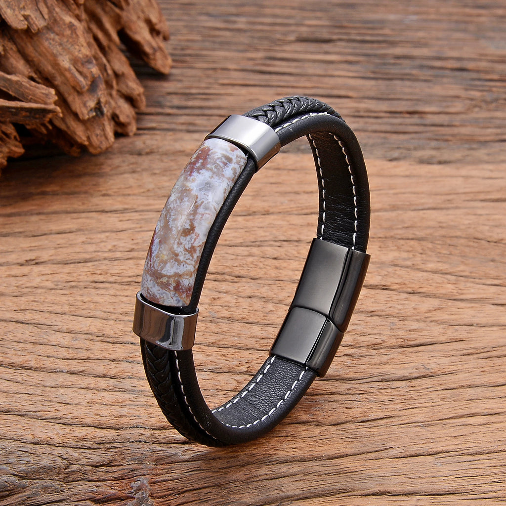 Gravín Aether – Leather Bracelet with Natural Stone Inlay