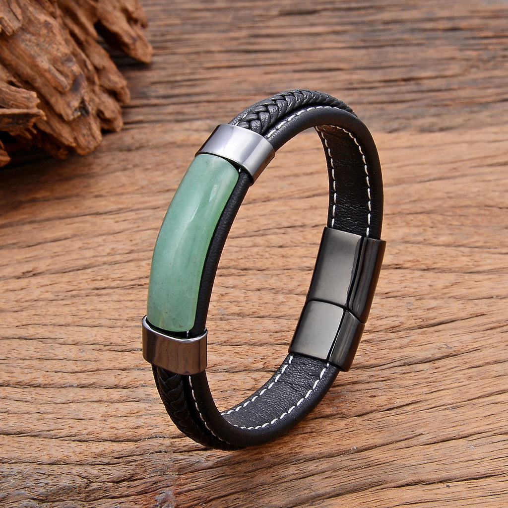 Gravín Aether – Leather Bracelet with Natural Stone Inlay