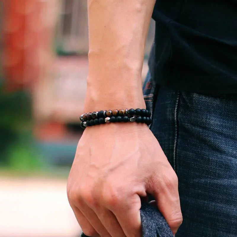 Noter | Minimalist 6mm Stone Beaded Bracelet – Onyx, Hematite, and Tiger’s Eye