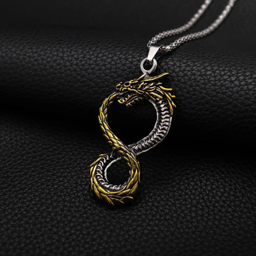 Infinity Dragon Pendant – Vintage Norse Necklace for Men
