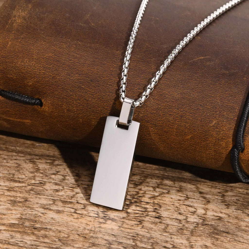 Geometric Black Bar Pendant – Waterproof Stainless Steel Necklace for Men