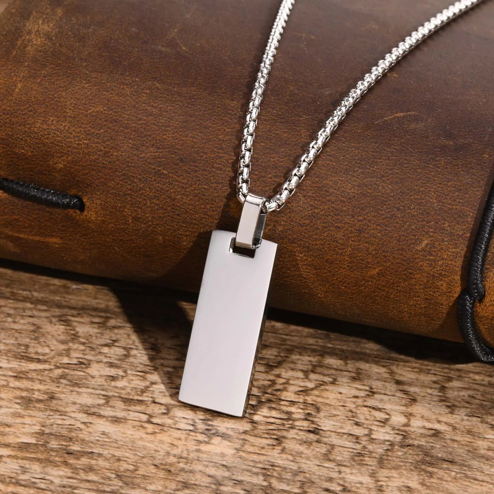 Geometric Black Bar Pendant – Waterproof Stainless Steel Necklace for Men