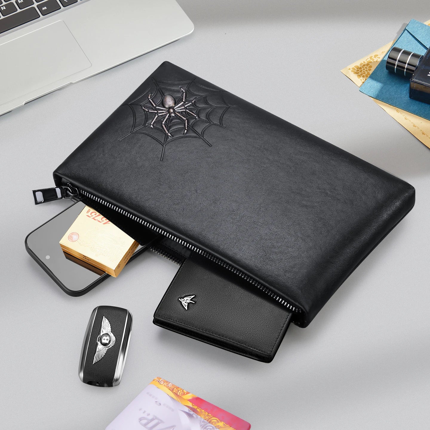 Men's Wallet Long Genuine Leather Head Layer Cowhide Zipper Animal Patterns Wrist Men Phone Purses High Capacity Handbag Clutch