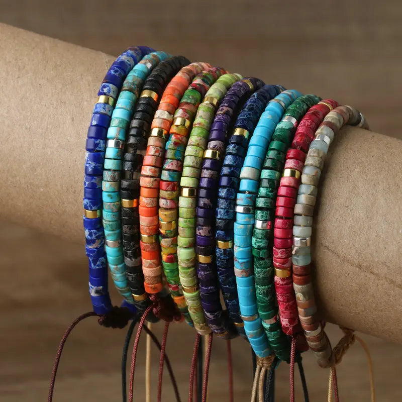 Natural Turquoise Emperor Stone Bracelet – Adjustable Woven Rope | Gravín Calm